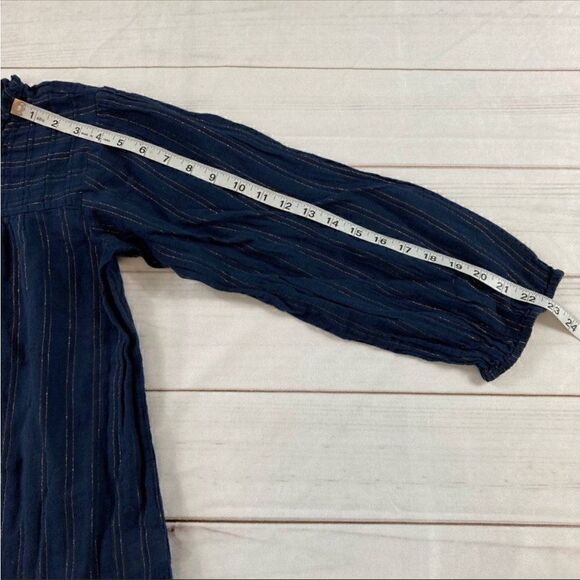 Anthropologie Maeve Navy Striped Long Sleeve Keyhole Back Pleated Blouse Size M - Picture 8 of 9